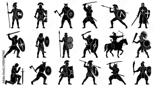 Black  White Silhouette Warriors Collection - Historical Combatants Art