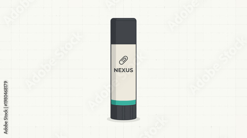 A simple flat vector illustration of a glue stick with the word Nexus on its label against a light background