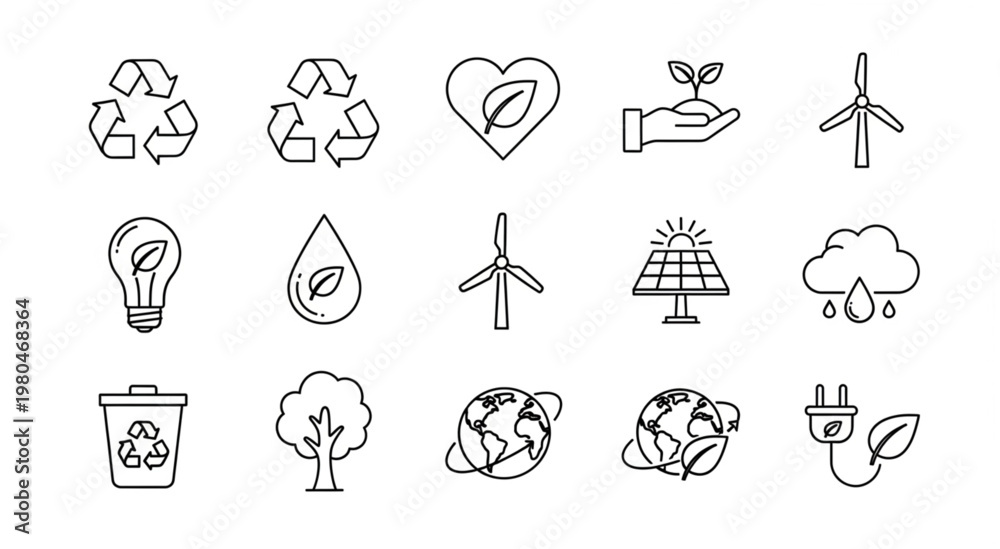 Obraz premium Collection of eco-friendly and sustainable environment icons for design elements.