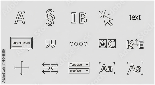 Collection of various text editing and formatting icons for design and document creation.