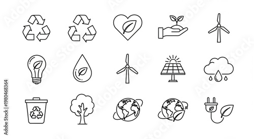 Collection of eco-friendly and sustainable environment icons for design elements.