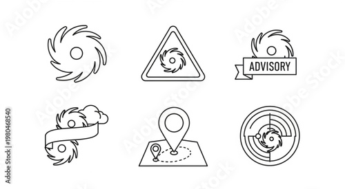 Hurricane warning signs and symbols for weather alerts and safety.