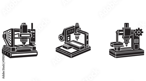 CNC milling machines with drilling tools and gears for industrial manufacturing processes  industrial equipment for metalworking and fabrication techniques