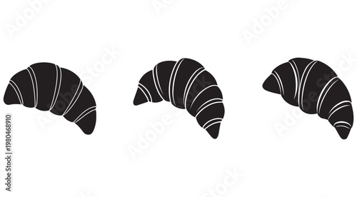 Croissant icons in different angles black and white illustration set  bakery pastry symbols
