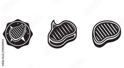 Grilled steak icons with different cooking marks and shapes for food and cooking concepts  grilled steak icons with different cooking marks and shapes for food and cooking concepts