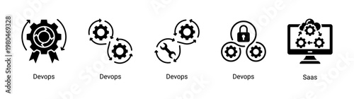 DevOps integration icon set featuring cloud saas,system workflow and continuous deployment for scalable infrastructure