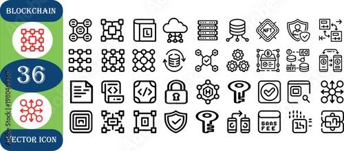 Blockchain technology and cryptocurrency vector icons set for business and finance design