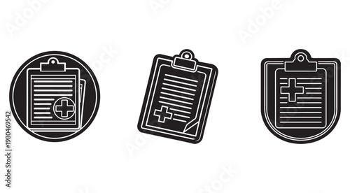 Medical document icons with clipboard and cross symbol used for healthcare and medicine concepts  medical records and health information symbols