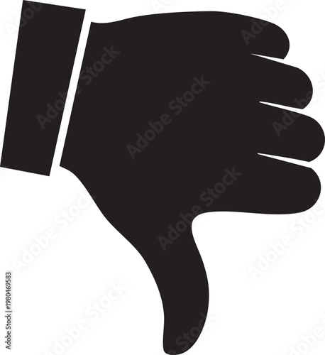 Dislike thumb down hand gesture, vector thumb icon, dislike symbol, black hand sign