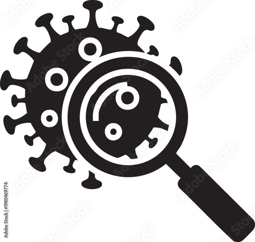 Virus, magnifying glass, inspection, health, medical symbol, black icon