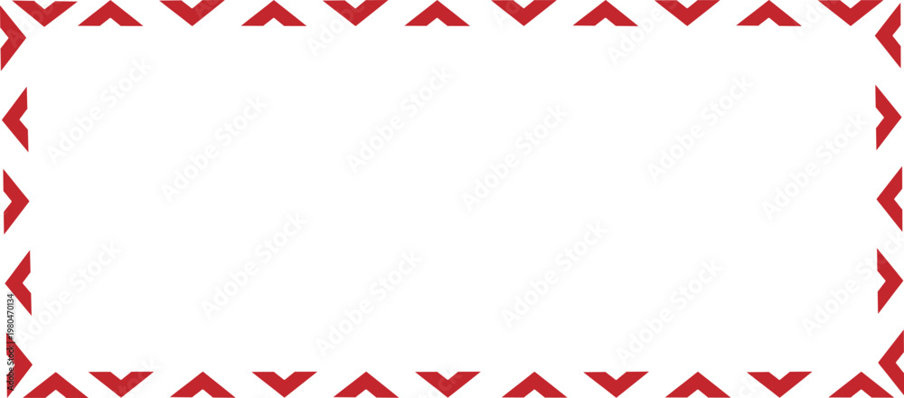 Fototapeta premium Red geometric border frame on light background. Repeating angular pattern forming a decorative edge with clean center space. Modern minimal design ideal for banners, invitations, and creative layouts.