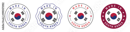 Made in South Korea Round Stamp Badge Icons Set with Korean Flag Vector