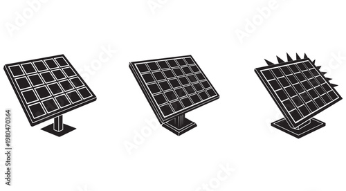 Solar panels on stands with different angles and spikes for renewable energy  clean power generation  sustainable electricity