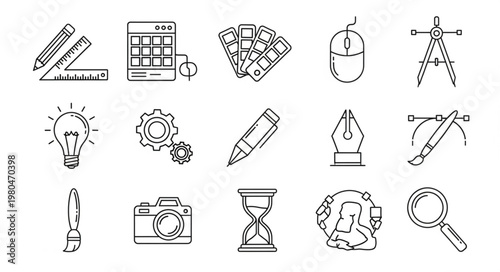 Collection of various design and creative tools, perfect for graphic design.