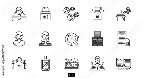 Collection of various line art illustrations representing different concepts and ideas.