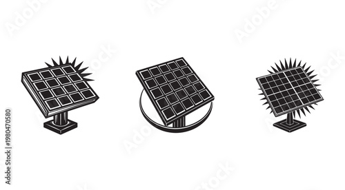 Solar panels with sun rays on white background  renewable energy concept  sustainable power generation