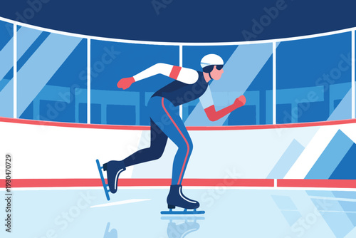 Illustration Of Professional Ice Skates Competing On An Indoor Ice Track Vector Design Template