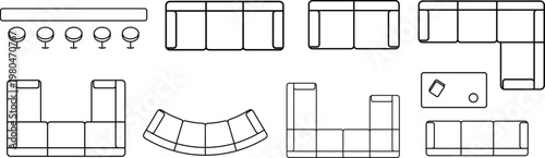 Quadro su tela Top view architectural furniture symbols 2d cad plan vector icons for interior d