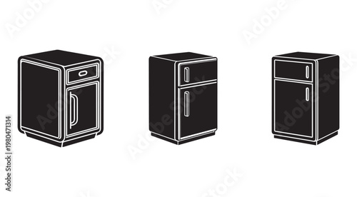 Three black and white refrigerator designs with freezer on top and different door handles home appliances for kitchen  home appliances