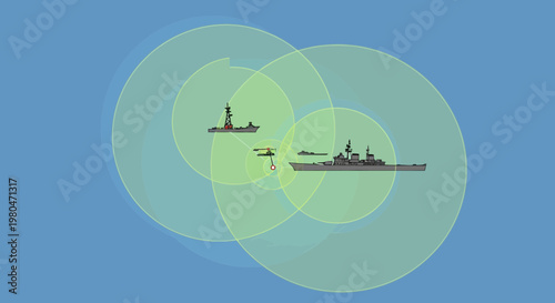 Naval Battle Strategy Map with Warship Radar Zones and Tactical Target Coordinates