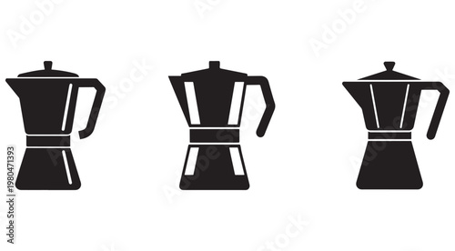 Three black coffee makers in different shapes and sizes for brewing coffee at home or office  various designs and styles