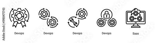 DevOps integration icon set featuring cloud saas,system workflow and continuous deployment for scalable infrastructure