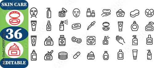 Collection of various skin care product icons and symbols for beauty and hygiene