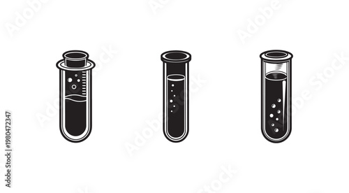 Three laboratory test tubes with different liquids and bubbles inside  science equipment  chemistry lab tools