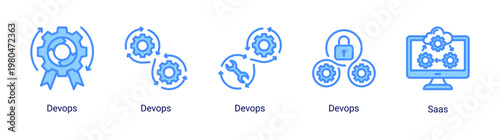 DevOps integration icon set featuring cloud saas,system workflow and continuous deployment for scalable infrastructure