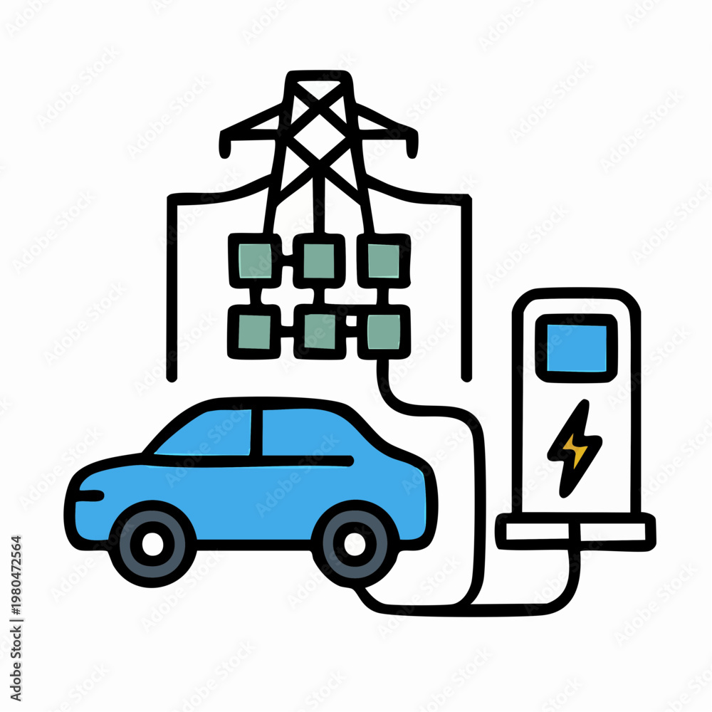 Obraz premium Sustainable ev charging grid connection for electric cars