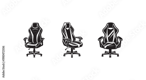 Three office chairs in different positions with wheels and armrests for comfort and mobility in a workspace setting
