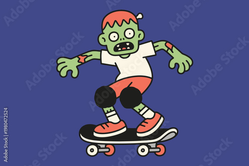 Illustration Of A Zombie Wearing Knee Pads While Skateboarding Vector Design Template
