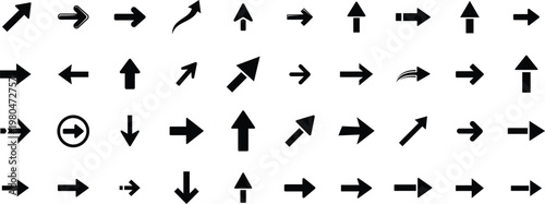 Collection of black arrow icons diverse directions and navigation symbols