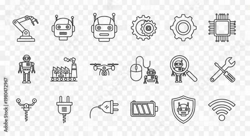 Collection of various technological icons representing robotics and automation concepts.
