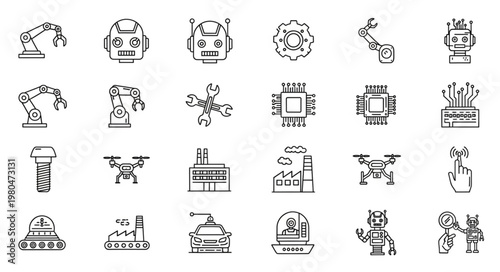 Collection of various technological icons representing robotics and automation.