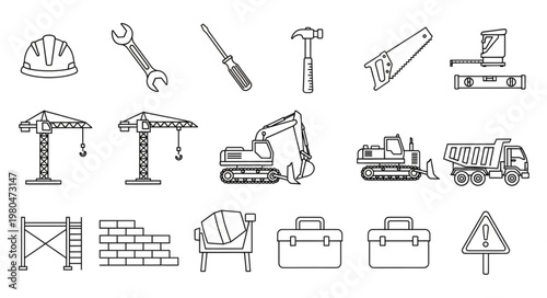 Construction tools and equipment illustration, perfect for construction site projects.