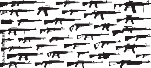 rifle icons vector grid of diverse firearm silhouette shapes