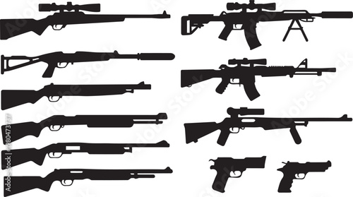 gun rifle pistol black silhouettes collection for design and reference