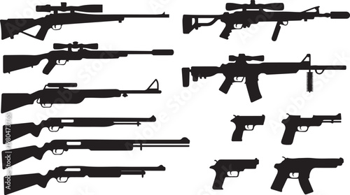 gun rifle pistol silhouettes lineup of rifles handguns and shotguns