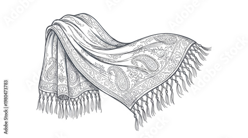 Elegant Black and White Scarf with Paisley Pattern