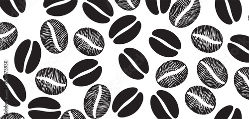 coffee bean pattern seamless vector black beans white background