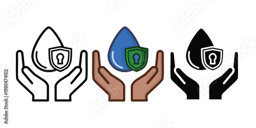 Collection of water protection icons by hand