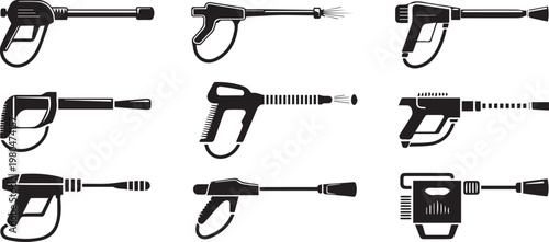 pressure washer spray gun variations vector icons layout silhouettes