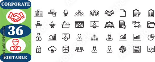 Set of corporate business icons for presentations and reports  various office symbols