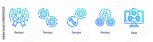 DevOps integration icon set featuring cloud saas,system workflow and continuous deployment for scalable infrastructure