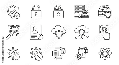 Cybersecurity and data protection icons representing digital safety and security measures.
