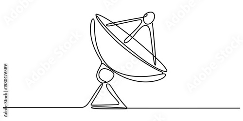A single continuous line drawing of a large satellite dish used for telecommunication technology