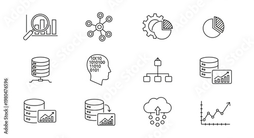 Data analysis and visualization icons representing business intelligence and technology.