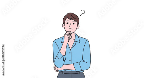 A cartoon man with a puzzled expression stands thoughtfully with his hand on his chin