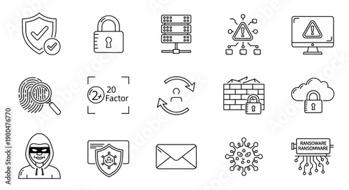 Cybersecurity and data protection icons representing digital safety and security measures.